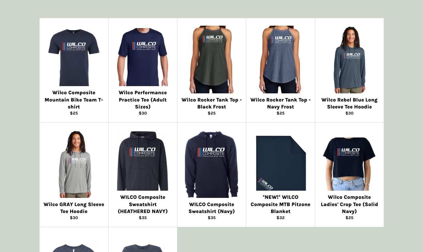 The Knobby Co fundraiser shop: Wilco Composite tees, tanks, hoodies, and blankets