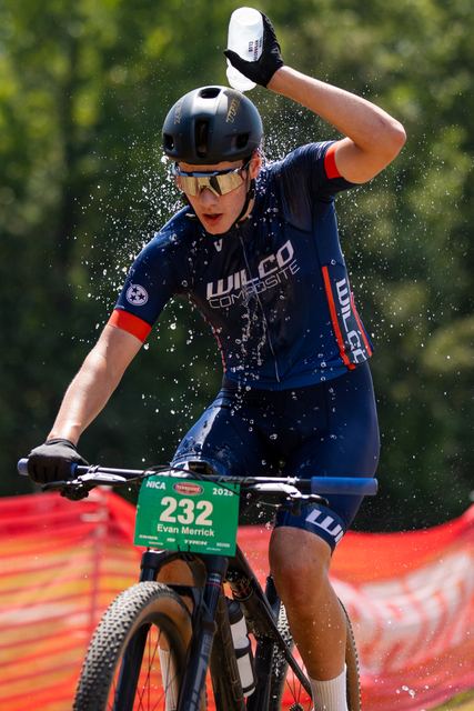 A water-bottle shower after the finish